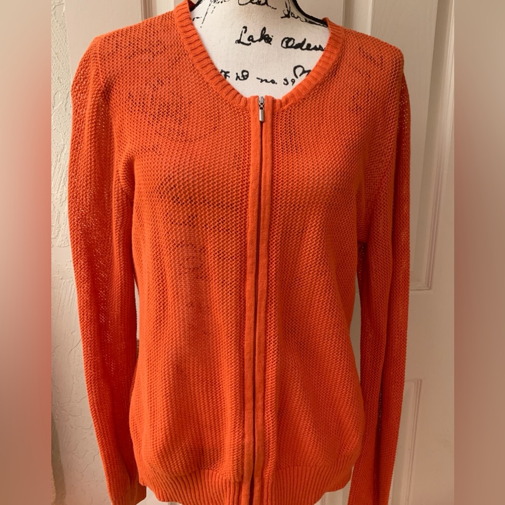 Evan-Picone Orange Zip Front Women’s Sweater